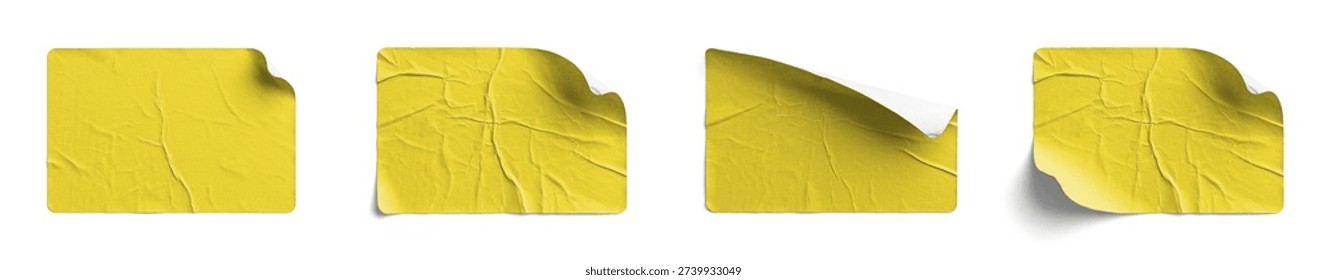 Yellow Rectangle Sticker Peel Sequence Top-Right Corner Curl