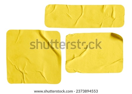 Yellow rectangular paper sticker on white background with clipping path