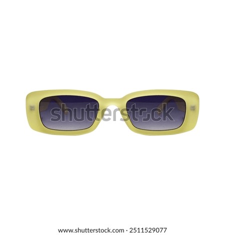 yellow rectangular sunglasses on white background, modern and trendy 1