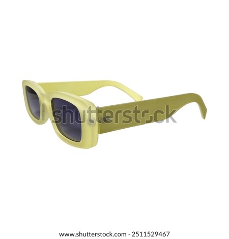 yellow rectangular sunglasses on white background, modern and trendy 2