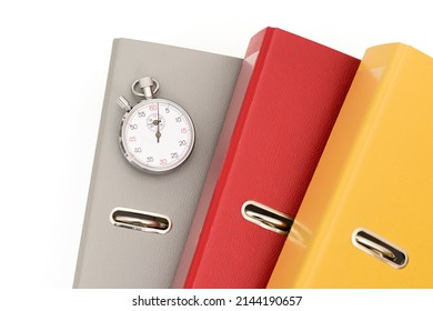 Yellow, red and gray office folder on white background.