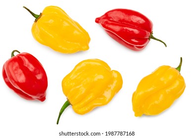 yellow and red habanero chili hot peppers isolated on white background. clipping path - Powered by Shutterstock