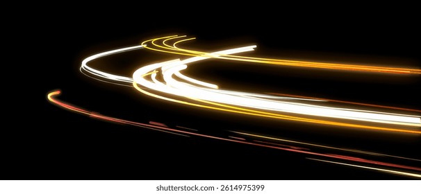 Yellow and red mixed light lines, motion capture, abstract wave lines, glowing technology background with copy space.