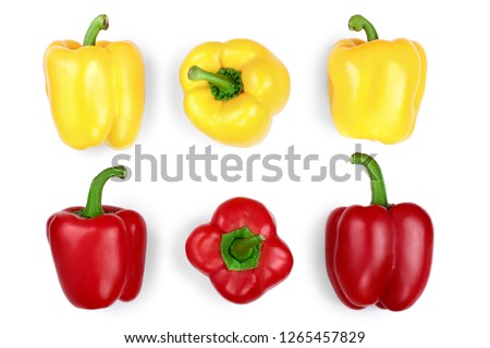 yellow and red sweet bell pepper isolated on white backgro. Top view. Flat lay