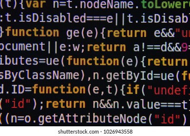 Yellow Red and White Program Source Code Segment on Black Screen Closeup