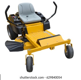 Yellow Riding Lawn Mower Isolated Over White Background