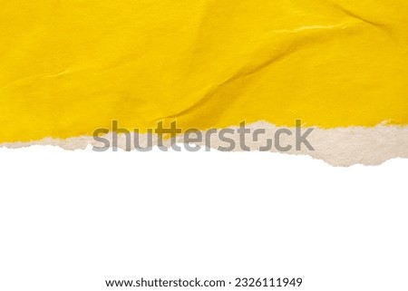 Yellow ripped paper torn edges strips isolated on white background