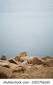 Yellow Rock And Ocean In Morro Bay California. Aesthetic Travel Background