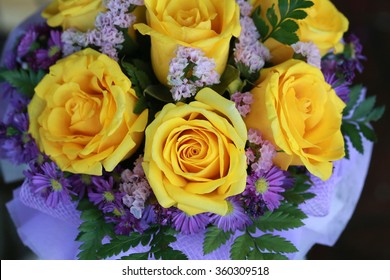 Yellow Rose Bouquet ,Bouquet Of Fresh Fully Blossomed Yellow Roses