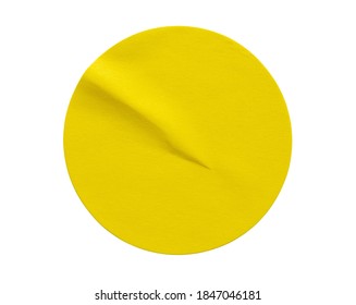 Yellow Round Paper Sticker Label Isolated On White Background