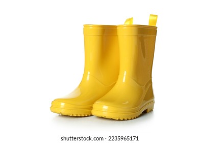 Yellow rubber boots isolated on white background