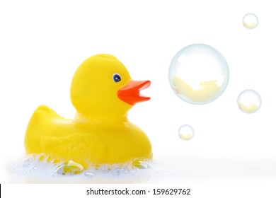 Yellow Rubber Duck In Bath Foam