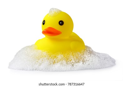 Yellow Rubber Duck In Bubble Bath 