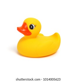 Yellow rubber duck isolated on white background