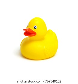 Yellow rubber duck isolated on white background