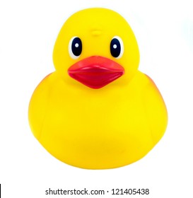 Yellow Rubber Duck On White   Background.