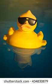 Yellow Rubber Duck With Sunglasses On Water