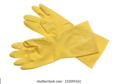 Yellow Rubber Gloves Isolated On White