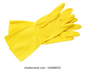 Yellow Rubber Gloves Isolated On White