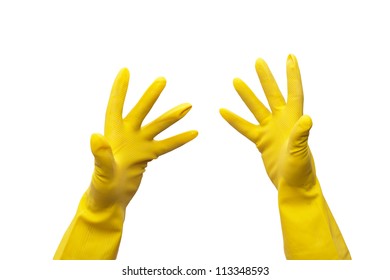 Yellow Rubber Gloves On White Background