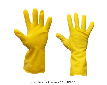 Yellow Rubber Gloves On White Background