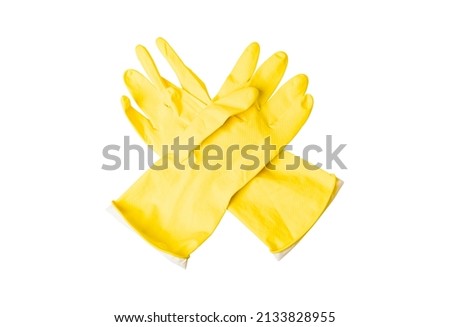 Yellow rubber gloves on a white background. The concept of cleaning, cleanliness