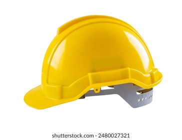 Yellow safety construction helmet isolated on white background