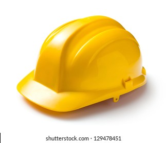 Yellow safety helmet on white background - Shutterstock ID 129478451
