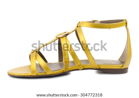 Yellow sandal isolated on white background.