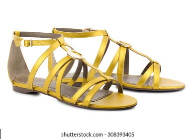 Yellow Sandals Isolated On White Background.