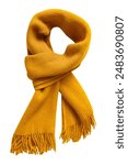 Yellow scarf isolated on white, autumn decor, fall clothing element.