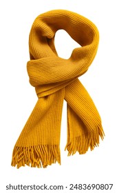 Yellow scarf isolated on white, autumn decor, fall clothing element.