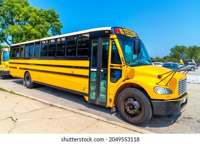 Yellow School Bus In Chicago, Illinois, USA