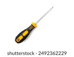 Yellow screwdriver isolated on white background, top view