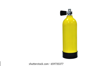 Yellow Scuba Tank Full Oxygen Sport Equipment Isolated On White Background Clipping Path Included.