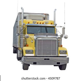 Yellow Semi Truck Isolated On A White Background