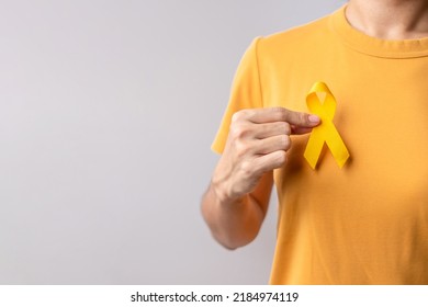 Yellow September, Suicide Prevention Day, Childhood, Sarcoma, Bone And Bladder Cancer Awareness Month, Yellow Ribbon For Supporting People Life And Illness. Healthcare And World Cancer Day Concept