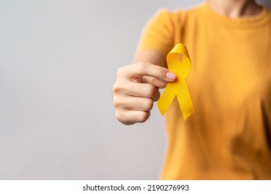 Yellow September, Suicide Prevention Day, Childhood, Sarcoma, Bone And Bladder Cancer Awareness Month, Yellow Ribbon For Supporting People Life And Illness. Healthcare And World Cancer Day Concept