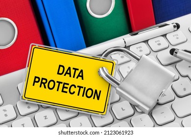Yellow sign and Data Protection on PC keyboard - Shutterstock ID 2123061923