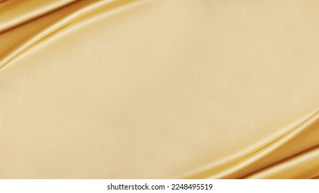 Yellow silk satin. Draped fabric. Golden color. Luxury background. Space for design. Template. Flat lay, top view table. Web banner. Christmas, Birthday, wedding, bridal, valentine, romance, award. - Shutterstock ID 2248495519