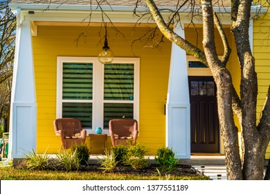 Yellow Single Family Home Real Estate Modern Homes Modern Day Living In Austin Texas Suburb Neighborhood