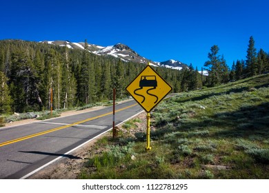 Yellow Slippery Road Sign Snowy Forest Stock Photo 1122781295 ...