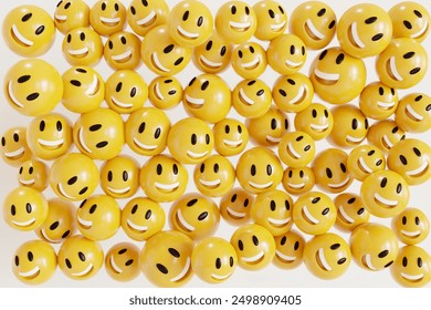 yellow smileys happiness ball in the crowd of emojis with happy face in social media concept 3D rendering - Powered by Shutterstock