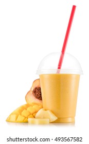 Yellow Smoothie In Plastic Cup