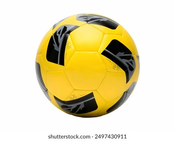 Yellow Soccer Ball. features a vibrant yellow soccer ball adorned with black and grey geometric patterns, suitable for both training and competitive play. - Powered by Shutterstock