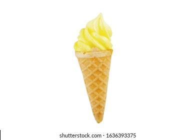 Yellow Soft Serve Ice Cream Isolated On White Background With Clipping Path