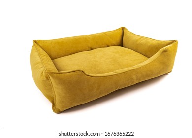 Yellow Soft Small Dog Or Cats Bed. Angle View.