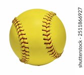 Yellow softball isolated on transparent background. PNG file.