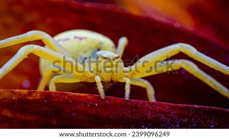 Yellow spider (Misumena Vatia) waiting for a victim on a flower petal