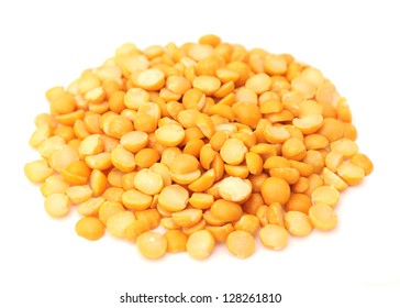 Yellow Split Pea On White Background